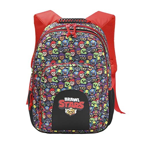 Brawl Stars - Mochila Juvenil, Adaptable a Trolley, Accesorio Escolar, Color Rojo (CyP Brands)