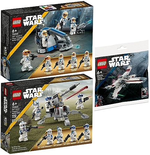 BRICKCOMPLETE Lego 75359 75359 Ahsokas Clone Trooper de la 332ª Compañía Battle Pack, 75345 501st Clone Troopers Battle Pack & 30654 X-Wing Starfighter