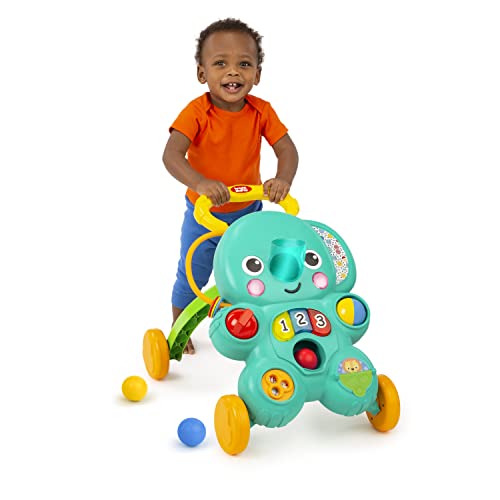 Bright Starts, Andador Primeros Pasos 2 en 1 con pelota Stroll 'n Roll - Elefante con luces y música, unisex, a partir de 6 meses