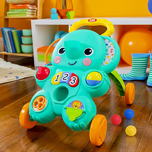 Bright Starts, Andador Primeros Pasos 2 en 1 con pelota Stroll 'n Roll - Elefante con luces y música, unisex, a partir de 6 meses