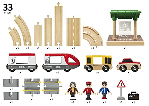 BRIO WORLD - Set circuito de tren y carretero de viajeros, Circuito de Tren con Accesorios, 33 Piezas, Edad 3+ Años