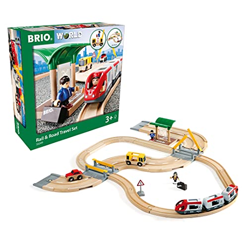 BRIO WORLD - Set circuito de tren y carretero de viajeros, Circuito de Tren con Accesorios, 33 Piezas, Edad 3+ Años