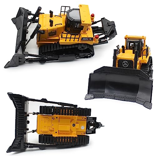 Bulldozer teledirigido Fisca RC 1/16 Vehículo de construcción Completamente Funcional Controlado Bulldozer, 2,4 GHz 11 Canales Dozer, Juguete de Carga Frontal con luz y Sonido para niños