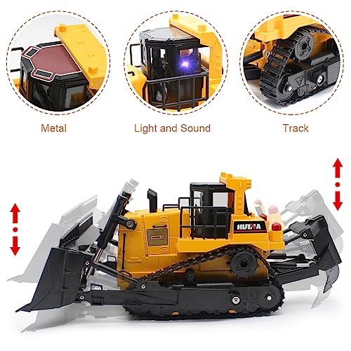 Bulldozer teledirigido Fisca RC 1/16 Vehículo de construcción Completamente Funcional Controlado Bulldozer, 2,4 GHz 11 Canales Dozer, Juguete de Carga Frontal con luz y Sonido para niños