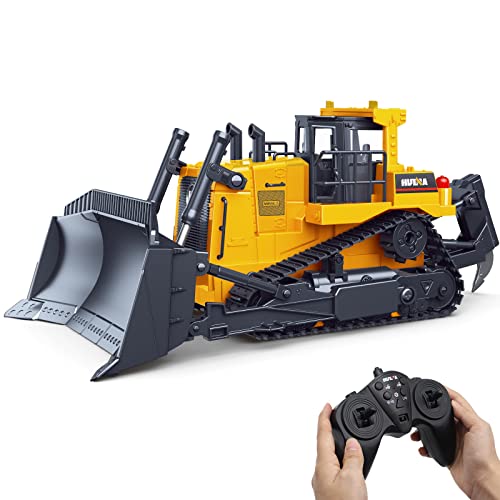 Bulldozer teledirigido Fisca RC 1/16 Vehículo de construcción Completamente Funcional Controlado Bulldozer, 2,4 GHz 11 Canales Dozer, Juguete de Carga Frontal con luz y Sonido para niños