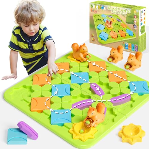 burgkidz Lógica Laberinto Puzzle Juego de Mesa 4 5 6 7 Años Niño, Road Builder Puzzles Juguetes 118 Desafíos Smart Montessori Juguetes para Niñas Niños Regalo Edad 4-8