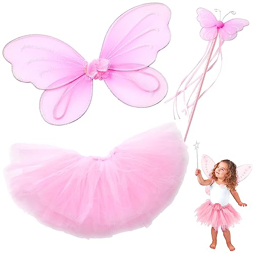 Butterfly Craze Conjunto de Disfraz de Hada Princesa con Tutú, Vestido y Baile de Ballet para Niñas Rosa M (3-4 Años)