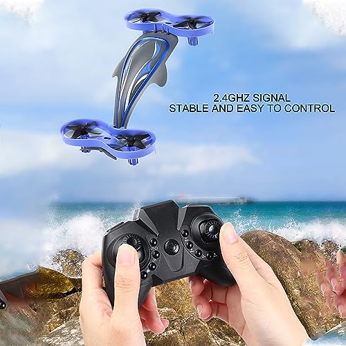 BuyWeek RC Drone, 3 En 1 Control Remoto Quadcopter Aire Agua Tierra Flip Iluminación LED Círculo Volar Velocidad Ajustable Mini Drone Para Niños Niñas Principiantes