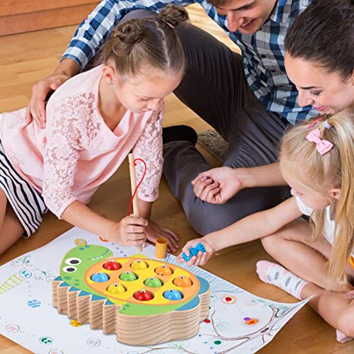 caizhe Juego de Pesca de Madera,Juguete magnético de Madera para atrapar Peces de Dinosaurio - Juegos de Mesa preescolares para Aprender a Contar, Juguetes educativos de reconocimiento de Color