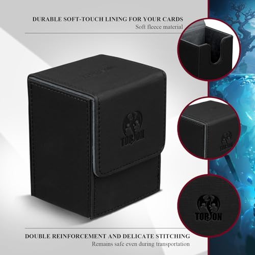 Caja de baraja para cartas Magic the Gathering, caja de cartas coleccionables para más de 80 cartas con 2 divisores, caja de cartas magnética compatible con naipes PTCG MTG TCG Commander(Negro)