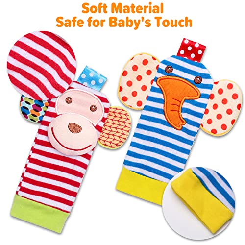 Calcetines Sonajero Bebé, Sonajero Calcetines y Muñequeras para Bebé Recién Nacido Traqueteo de Bebe Niños Juguete Sonajero Muñeca y Pies Juguetes de Desarrollo Animales Suaves (Color 2)