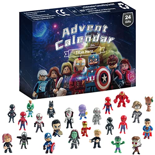 Calendario de Adviento de Navidad 2023 para niños, calendario de Adviento de figuras, 24 días de cuenta regresiva de superhéroes en miniatura, 24 figuras de juguete, películas, juguetes de Navidad,