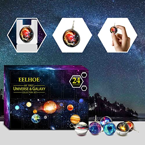 Calendario de Adviento de Navidad, universo galaxia mágica, caja de regalo sorpresa cósmica para niños y adultos, llavero de planetas de cristal pequeños para niñas, niños y adultos, ideal para regalo