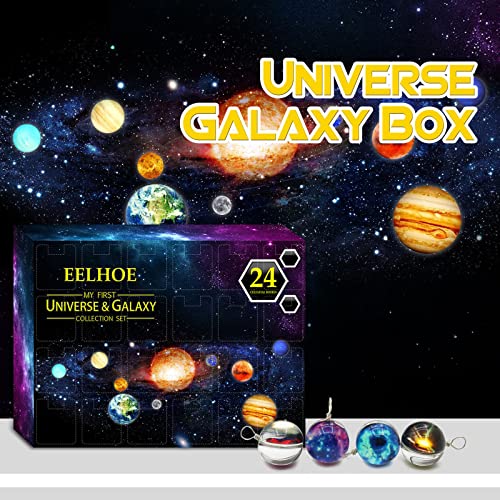 Calendario de Adviento de Navidad, universo galaxia mágica, caja de regalo sorpresa cósmica para niños y adultos, llavero de planetas de cristal pequeños para niñas, niños y adultos, ideal para regalo