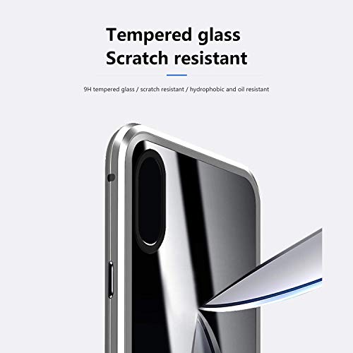 Caler Funda absorción magnética Compatible para iPhone 11 2019 360 Grados Delantera y Trasera de Transparente Vidrio Templado Marco de Metal Protección Flip Case Cover de Peso Ligero(Plata)