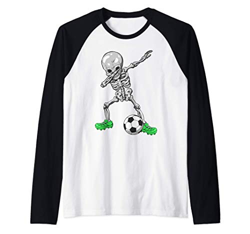 Camisa de Halloween de Dabbing Soccer Skeleton Camiseta Manga Raglan