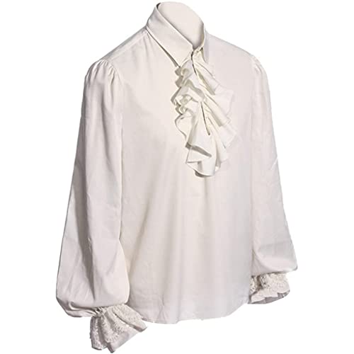 Camisa Medieval Hombre Traje Disfraz Medieval Hombre, Camisa de Pirata Vampiro Disfraces Medievales Hombre Vintage Victoriano (S, Blanco)