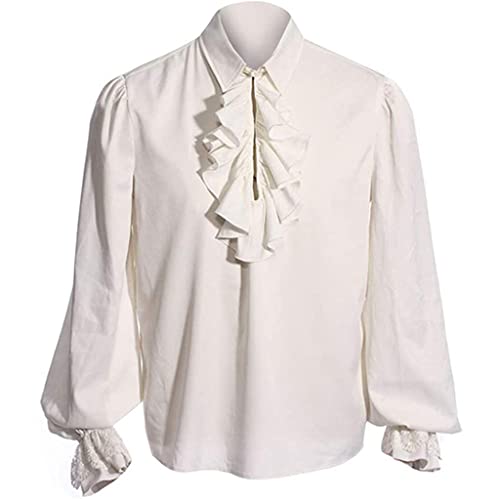 Camisa Medieval Hombre Traje Disfraz Medieval Hombre, Camisa de Pirata Vampiro Disfraces Medievales Hombre Vintage Victoriano (S, Blanco)