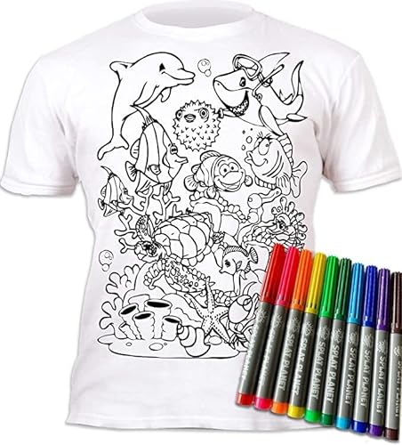 Camiseta Splat Planet Color-in Sea Life con 10 bolígrafos mágicos Lavables no tóxicos - Camiseta para Colorear y Lavar