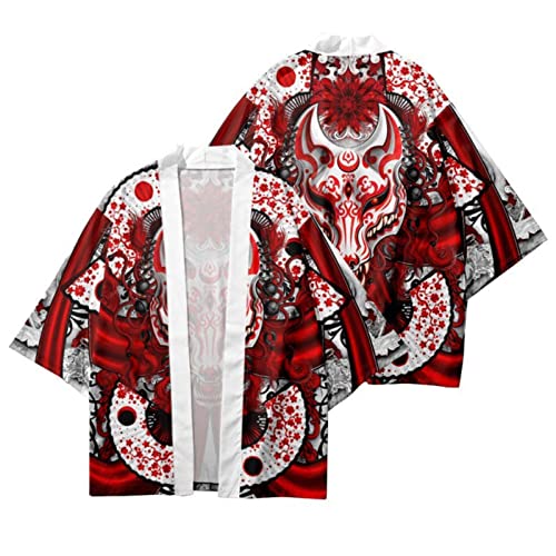 Capa Japonesa de la impresión de la máscara del Zorro Kimono japonés Hombres Chaquetas del cárdigan Streetwear Hip Hop Harajuku Ropa Masculina Ocasional Tops Capa Tradicional de Japón