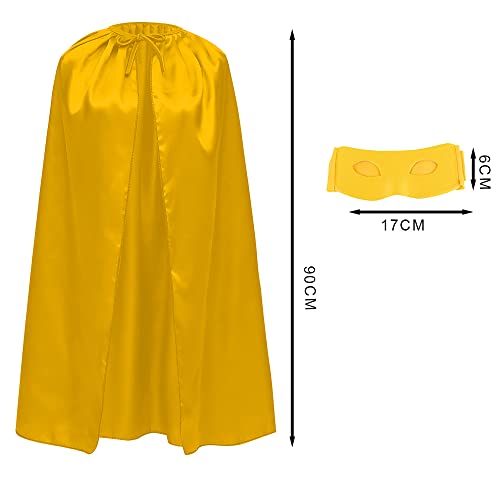 Capa y Antifaz Superheroe para Niños Grandes y Adolescentes, Capas Superheroes 90 cm de Largo para Disfraz de Superman Carnaval, Juego de 2pcs (Amarillo)