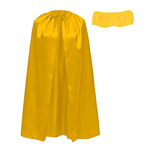 Capa y Antifaz Superheroe para Niños Grandes y Adolescentes, Capas Superheroes 90 cm de Largo para Disfraz de Superman Carnaval, Juego de 2pcs (Amarillo)