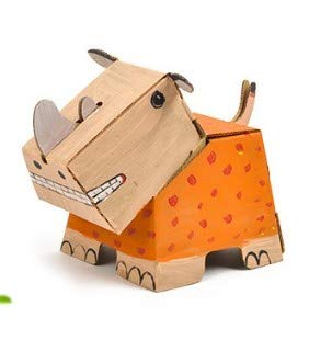 Cardimals Cartón 3D Animal modelo para niños – Dakari Rhino paquete plano ecológico tarjeta kit de manualidades para niños – Construir, decorar y jugar