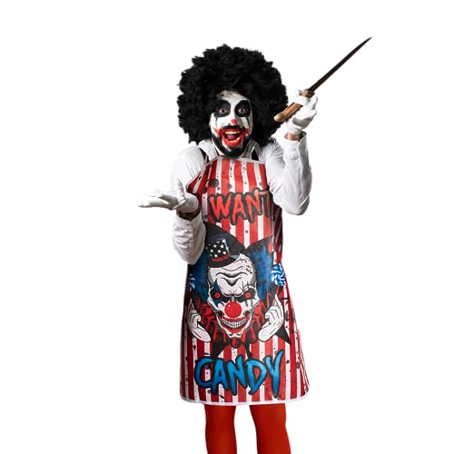 Carnavalife Delantal Sangriento Payaso, Delantal Halloween Adulto, Delantal con Sangre para Halloween, Decoración Accesorios Halloween Fiesta de Terror, (Payaso Rojo Raya)