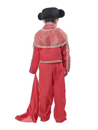 Carnavalife Disfraz Torero para Niño Infantil 1-12 años con Montera Camisa, Corbata + Pantalón + Muleta Roja para Torear (1-3 año)