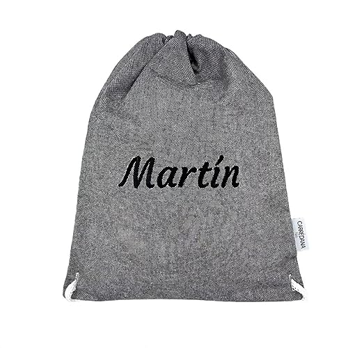 CARREDANA Mochila Infantil de tela con nombre bordado.Bolsas Escolares para la guarderia.Preescolar. (GRIS)