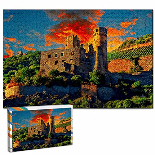 Castillo del Rin de Alemania Rompecabezas para Adultos, 1000 Piezas de Madera, Regalo de Viaje, Recuerdo, 30x20 Pulgadas