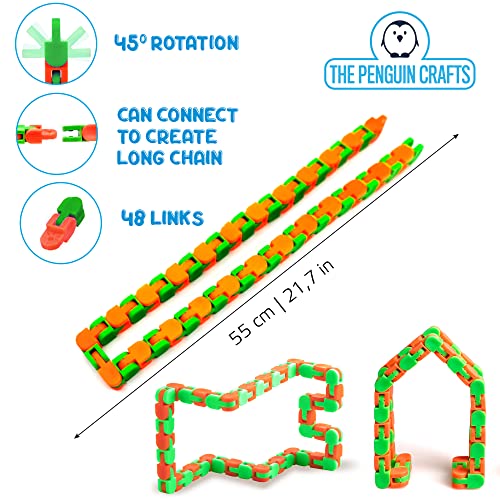 Caterpillar - Juego de 6 cuerdas elásticas para aliviar el estrés con 48 enlaces, cuerdas sensoriales para apretar y aliviar el estrés, cuerdas coloridas con textura de oruga para un mejor enfoque