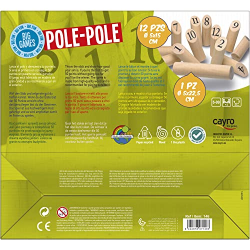 Cayro - Pole Pole - Modelo con Tamaño Grande - + 5 - Juegos de Mesa para Niños y Adultos - Bolos Finlandeses de Madera - Ideal para más de 2 Jugadores