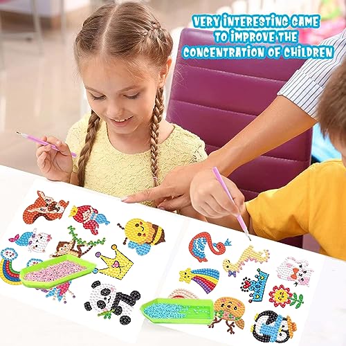 CAYUDEN Pegatinas Pintura Diamantes, 60pcs 5D Diamond Painting Stickers DIY Diamante Pintura Pegatinas Niños Diamante Stickers Niños Niñas Animales Diamante Pintura Kit de Pegatinas para Niños 6 8 12