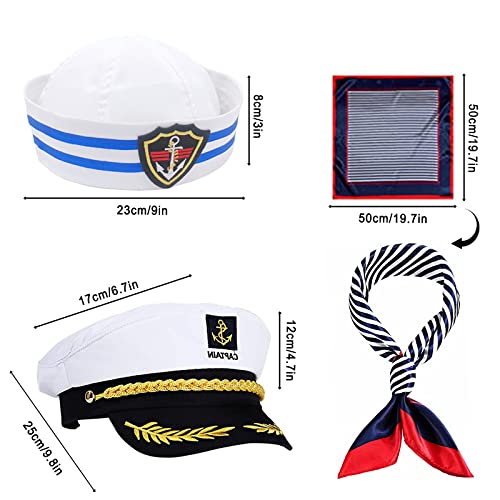 Ceboic Capitán Sombrero, Juego de Marinero Sombrero y Bufanda, Yate Barco Marinero Gorra, Accesorios de Disfraz Fiesta Cosplay para Adultos Teens Hombres Mujeres