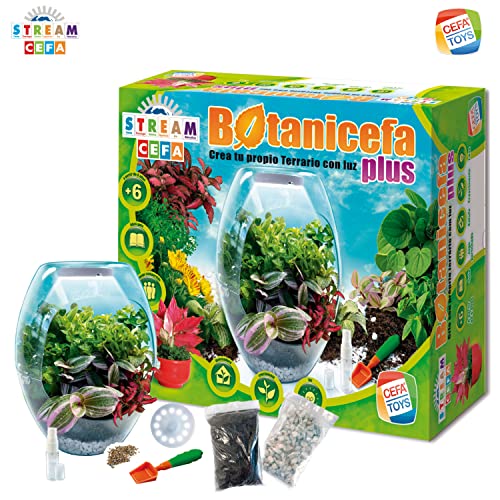 Cefa Toys - Botanicefa Plus, Juego Educativo, Terrario con Luz, Incluye Libro Guía, Apto para Niños a Partir de 6 Años, Capa de drenaje - piedras / arena de sílice.