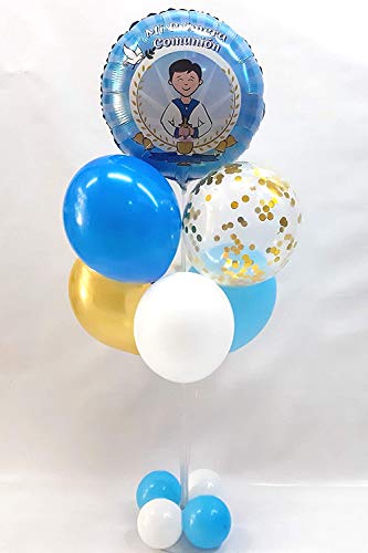 Centro de mesa para comunión formado por globos de látex y poliamida especial para decoración de Comuniones.Tamaño 120 cm (Niño)