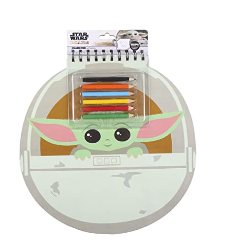 CERDÁ LIFE'S LITTLE MOMENTS - Cuaderno de Dibujo para Colorear de Baby Yoda (The Mandalorian) Incluye 6 Lápices de Colores y 15 Pegatinas - Licencia Oficial Star Wars, MULTICOLOR