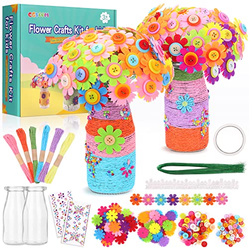 CGBOOM Kit de Manualidades Para Niños, Divertido kit de Manualidades para niñas y niños,Botones Coloridos, Flores de Fieltro, Floreros Artes, 3,4,5,6,7 años Children's day Regalo del día del niño