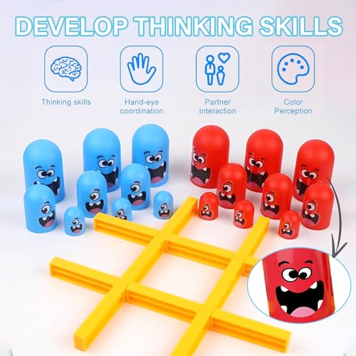 CHANCCI Tic TAC Toe Juego Set, Big Eat Small Game,2-Player Big Eat Small Juego, Azul Rojo Gobblet Gobblers Juego de Mesa Tic TAC Toe Juegos de la Familia para Jugar Juego Clásico