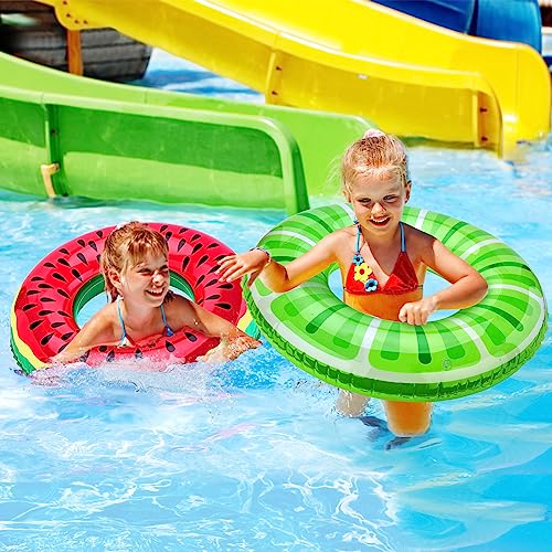 Chennyfun 6 Pcs Inflable Anillo de Natación Set para Niños y Adultos, Balones de Playa y Bombas Hinchables, con Ddibujo de Lemon y Kiwi, Divertidos Juguetes Flotantes Inflables para Piscina y Fiestas