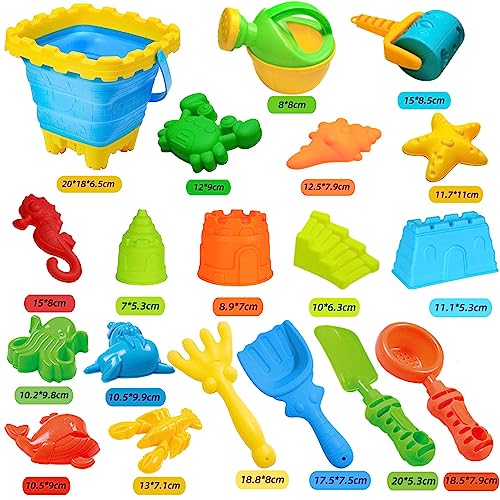 Chennyfun Juguetes de Playa para Niños, Niños Bebe Conjunto de Juguetes Arena, Juego de Juguetes con Moldes de Arena, Roller Toys, Cubo Plegable, Juguetes de Playa al Aire Libre Niños Niñas