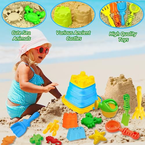 Chennyfun Juguetes de Playa para Niños, Niños Bebe Conjunto de Juguetes Arena, Juego de Juguetes con Moldes de Arena, Roller Toys, Cubo Plegable, Juguetes de Playa al Aire Libre Niños Niñas