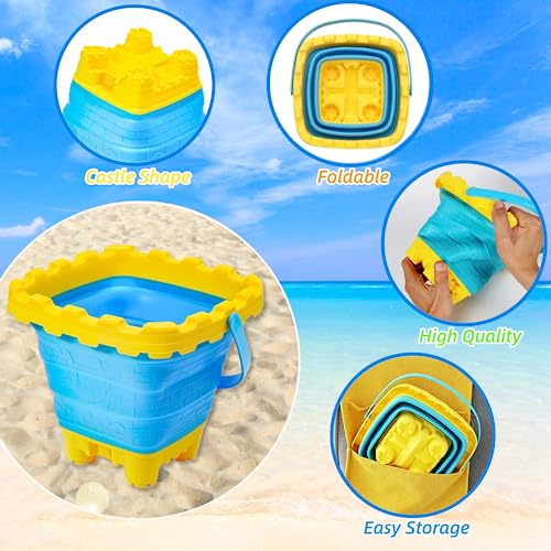 Chennyfun Juguetes de Playa para Niños, Niños Bebe Conjunto de Juguetes Arena, Juego de Juguetes con Moldes de Arena, Roller Toys, Cubo Plegable, Juguetes de Playa al Aire Libre Niños Niñas