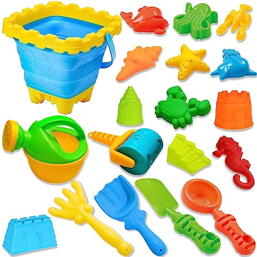 Chennyfun Juguetes de Playa para Niños, Niños Bebe Conjunto de Juguetes Arena, Juego de Juguetes con Moldes de Arena, Roller Toys, Cubo Plegable, Juguetes de Playa al Aire Libre Niños Niñas