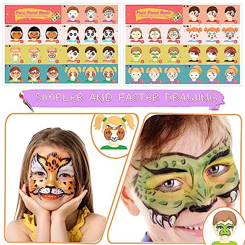 Chennyfun Set de Pintura Cara Infantil, Pintura Facial 16 Colores, Mayor Capacidad Blanco y Negro, con 1 Folleto Tutorial Pintado y 3 Pinceles, 3 Brillos para Halloween/Navidad/Cosplay de Maquillaje