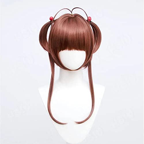 CHENXU Peluca Cosplay Anime Kinomoto Sakura Cosplay Peluca Anime Sakura Cardcaptor Cosplay Peluca Color Caramelo Doble Cola de Caballo Pelo Corto + Gorro de Peluca Gratis