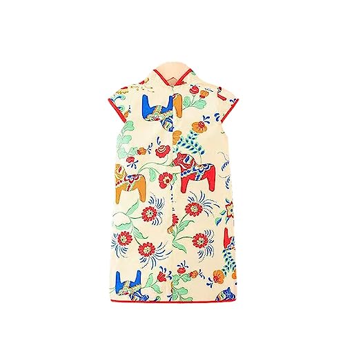 Cheongsam para Niños/Cuello Alto Dibujos Animados Impresión Colorida Micro-Ranuras/Verano Moda Cómoda Y Linda Estilo Chino Cheongsam para Niños Vestido De Princesa Bebé Traje Tang,Color,130Cm