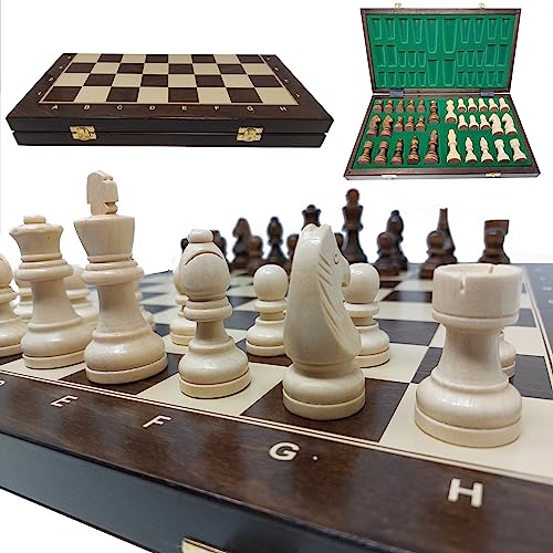 ChessEbook Juego de Ajedrez - Tablero de Ajedrez de Madera 40 x 40 cm, Juego de Tablero Ajedrez Plegable - Juego de ajedrez con Tablero de Madera y Piezas Hechas a Mano