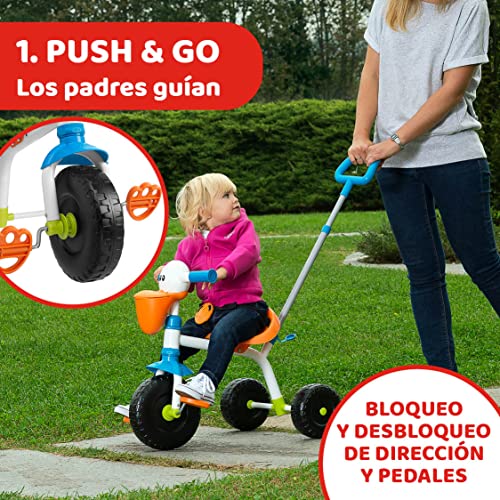 Chicco Triciclo Pelícano 2en1, Triciclo para Niños con Mango de Altura Ajustable, Cinturón y Compartimentos de Almacenaje, Juguetes para Niños de 18 Meses a 5 Años, Máx. 20 Kg, Multicolor